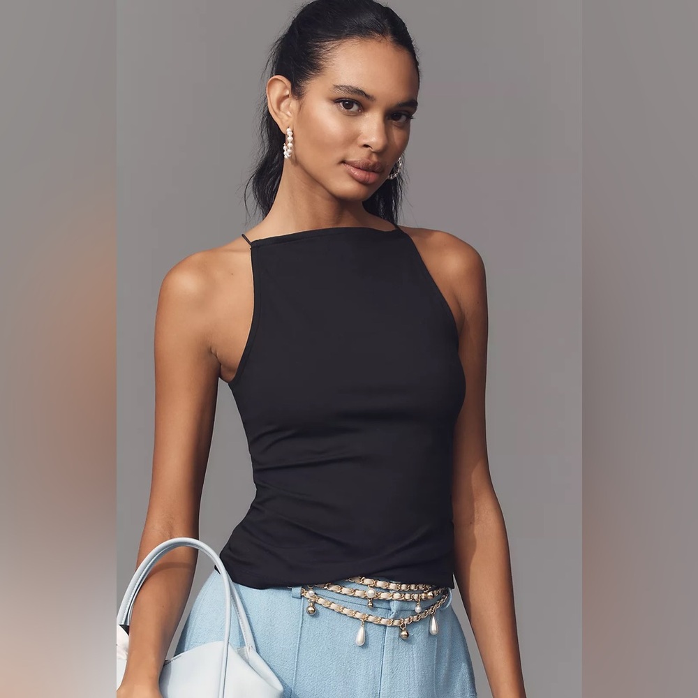 Anthropologie Maeve Square-Neck Tank Black High Neck Blouse Top Women’s New NWT